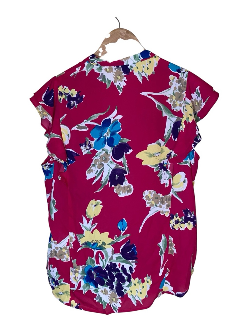 Lauren Ralph Lauren Women Black Label Floral Tie Neck Top Size XL Ruffle Sleeve